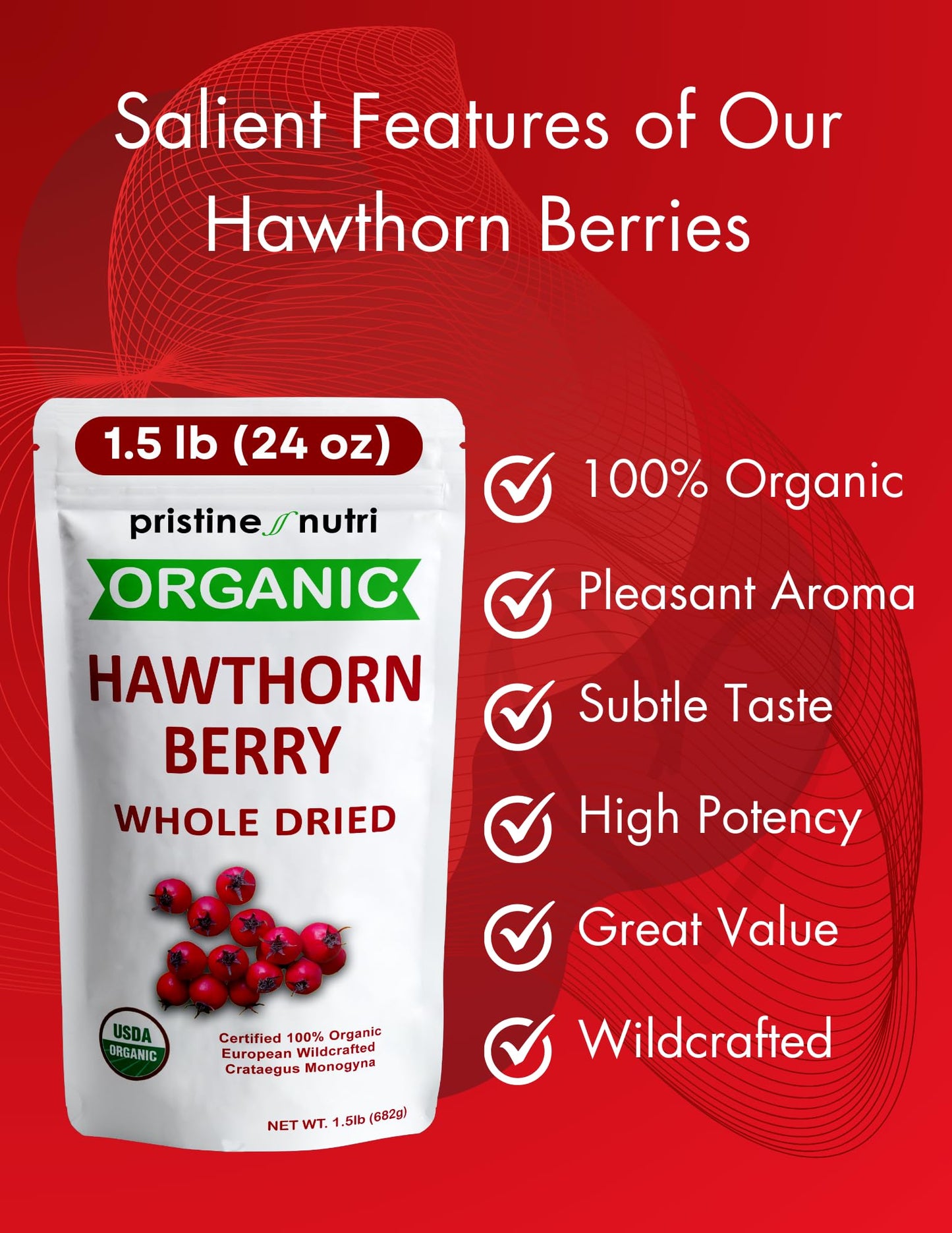1.5 lb Organic Hawthorn Berries – Dried Bulk for Tea | Heart Health & Stress Relief