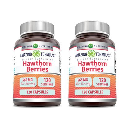 Amazing Formulas Hawthorn Berries Supplement – 565 mg, 2 Pack, 120 Capsules, Non-GMO, Gluten-Free, Made in USA