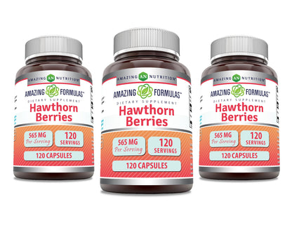 Amazing Formulas Hawthorn Berries 565 mg – 120 Capsules, 3 Pack, Made in USA
