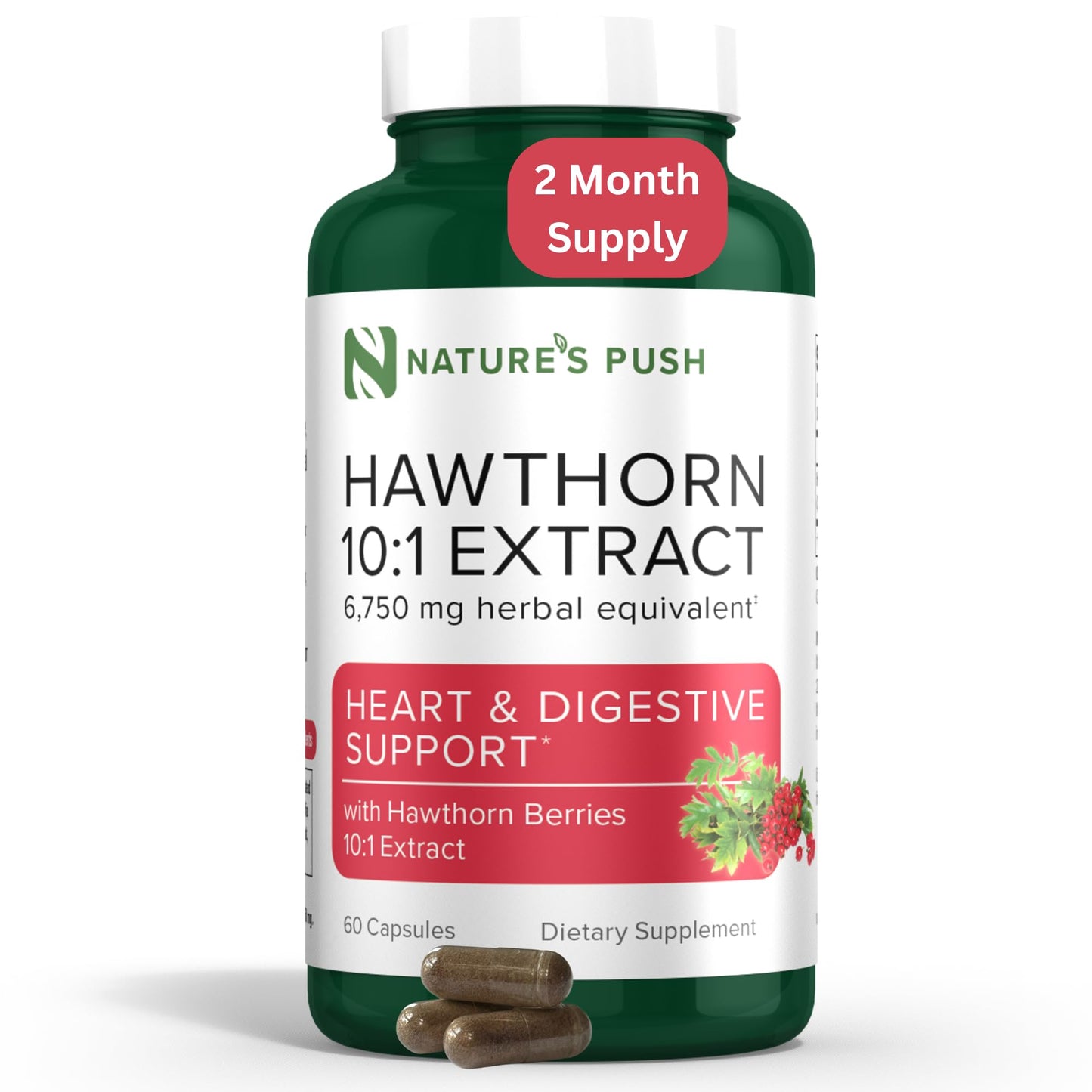 Super Potent Hawthorn Berry 10:1 Extract Capsules – Heart Health, Digestion & Glycemic Support | Non-GMO, Gluten Free, Vegan • USA (60 Count)