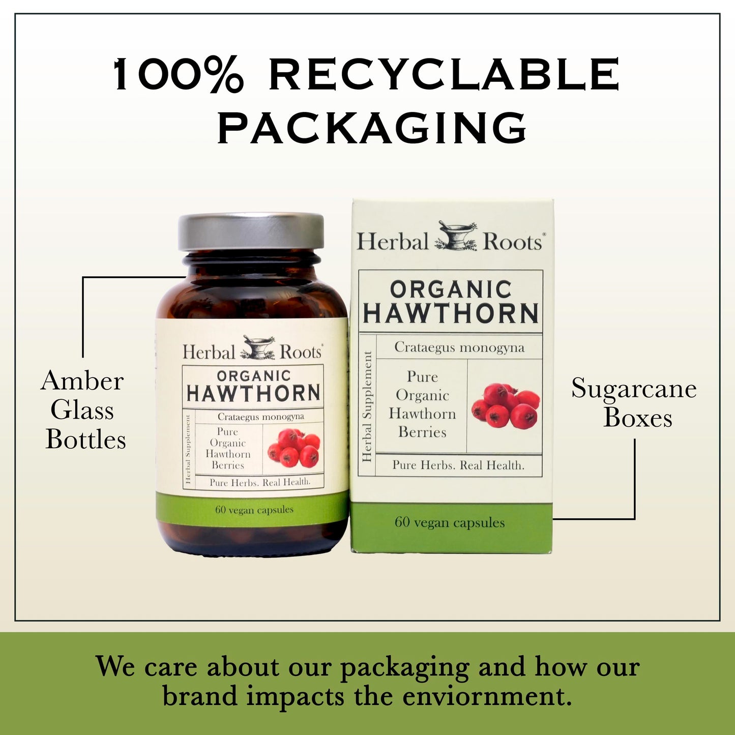 Herbal Roots Organic Hawthorn Berry Capsules – Extra Strength 1,200mg per Serving | 60 Vegan Capsules