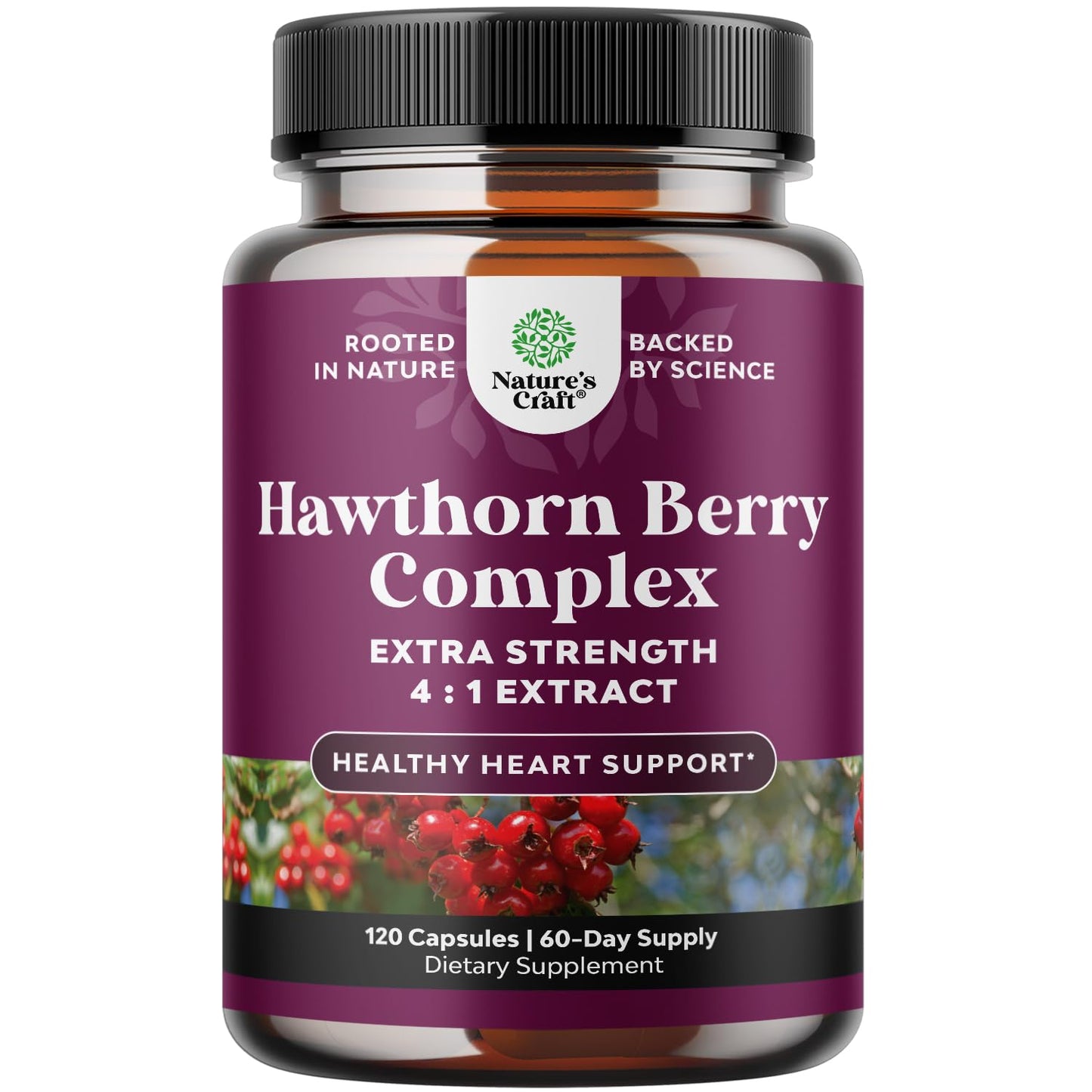 High Strength Hawthorn Berry Capsules - 4:1 Leaf & Flower Extract for Heart Health | 120 Count