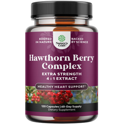 High Strength Hawthorn Berry Capsules - 4:1 Leaf & Flower Extract for Heart Health | 120 Count
