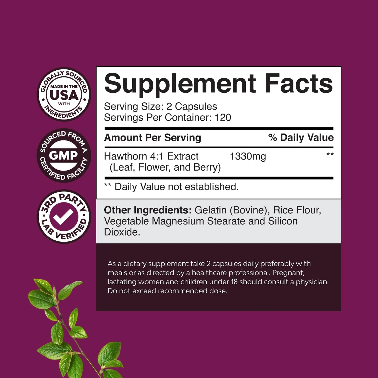 High Strength Hawthorn Berry Capsules 4-1 – Heart Health & Digestion (240 Count)