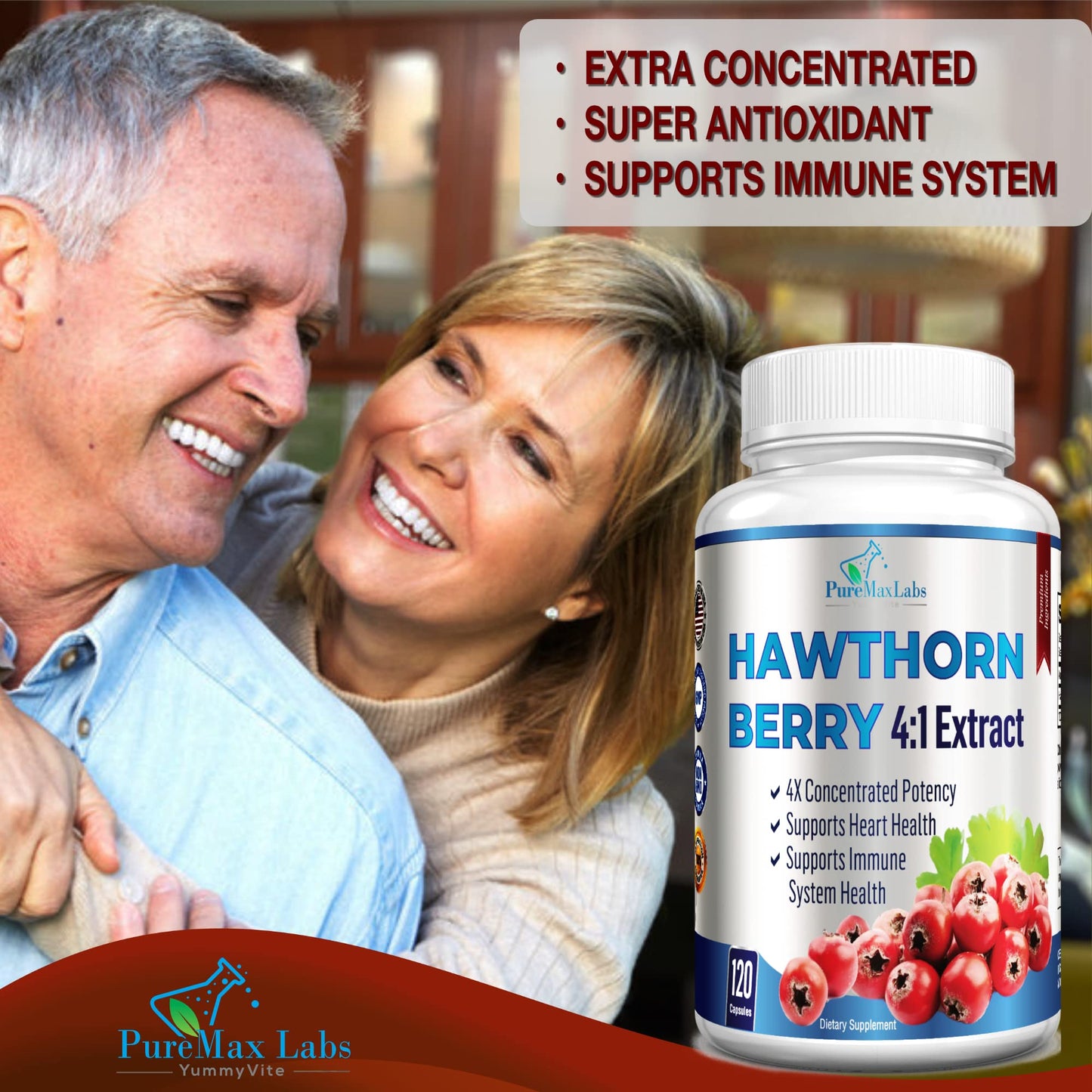 YUMMYVITE Hawthorn Berry 4:1 Extract (120 Caps) – Immune Support