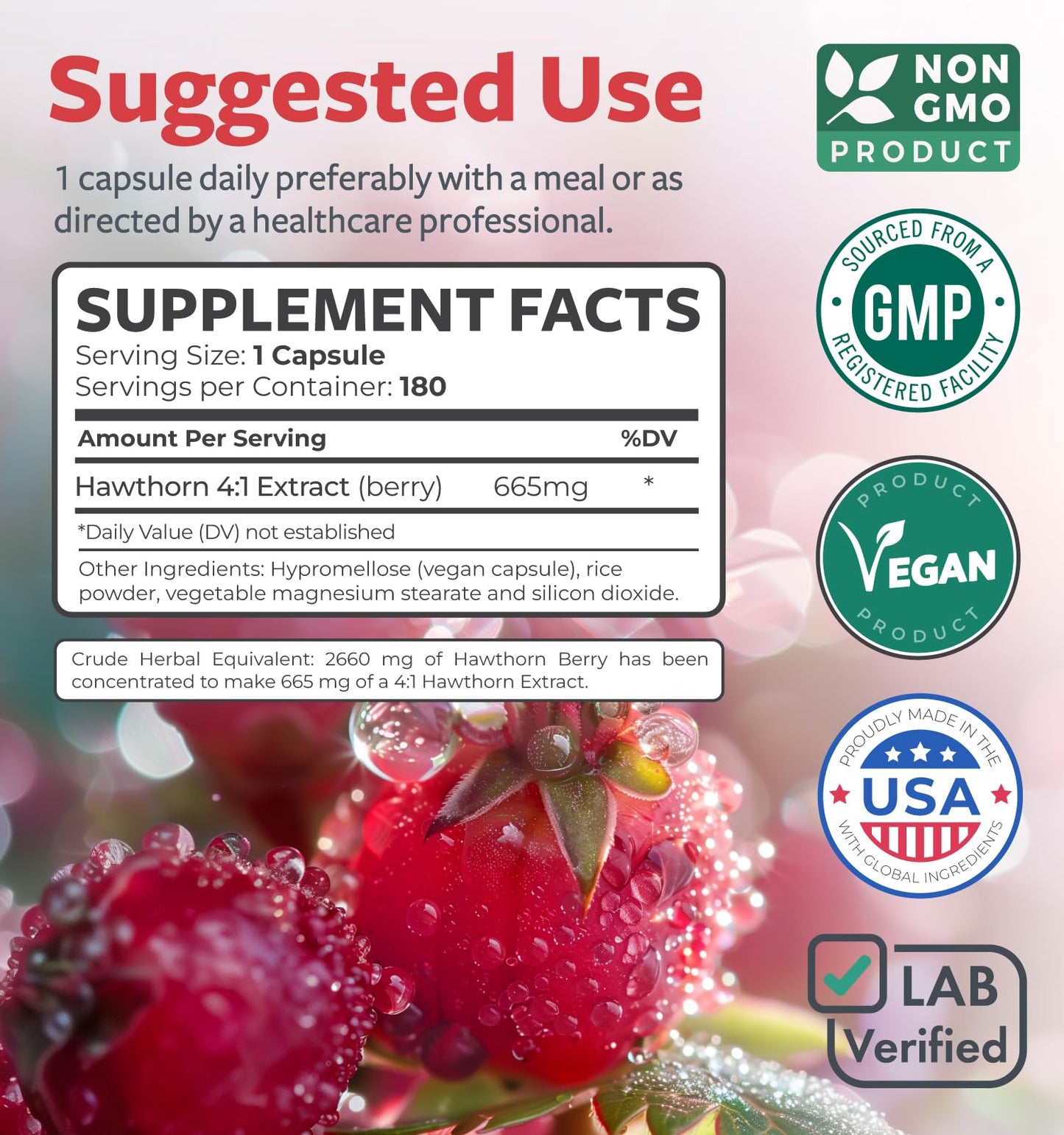 Super Potent Hawthorn Berry Extract Capsules – Extra Strength for Heart Health (Vegan, Non-GMO, Gluten Free)