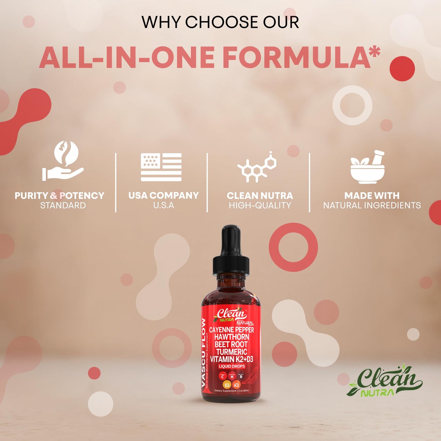 Clean Nutra Vascu Glow All-in-One: Cayenne Pepper Drops + Hawthorn Berry