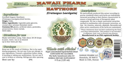 Hawaii Pharm Hawthorn Alcohol-Free Liquid Extract 2 oz | Crataegus Laevigata Glycerite