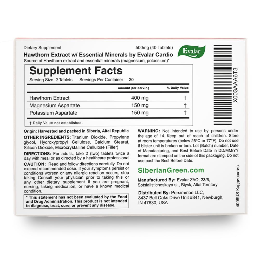 Hawthorn by Evalar Cardio 40 Tabs | CardioActive Hawthorn