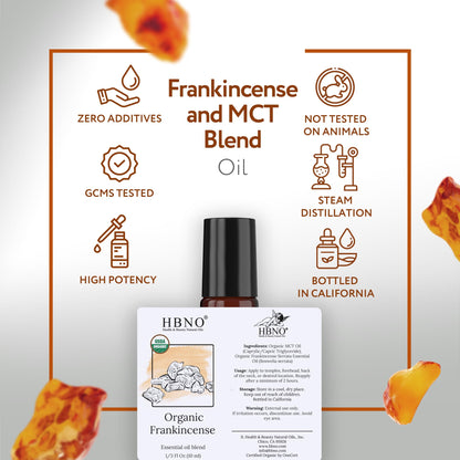 HBNO Organic Frankincense Roll-On - 10 ml Travel Size, USDA Organic, MCT Oils