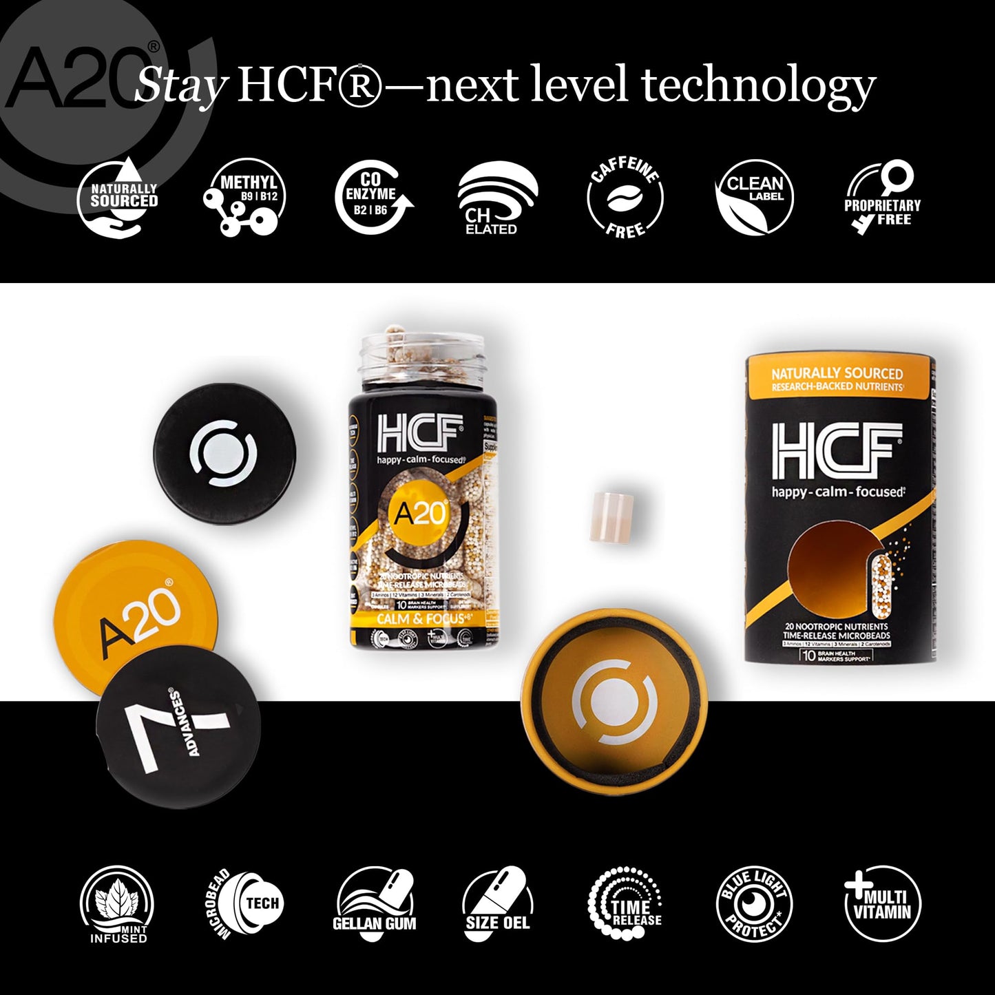 HCF A20 Microbead Brain Health Supplement | 20 Nootropics & 7 Advances