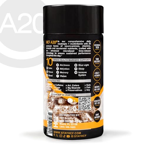 HCF A20 Microbead Brain Health Supplement | 20 Nootropics & 7 Advances