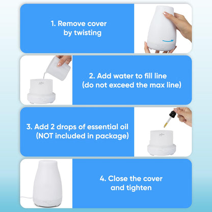HDE Essential Oil Diffuser Aromatherapy – 7 Color LED, Auto-Off, Portable Humidifier (White)