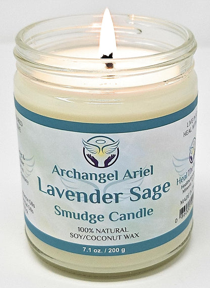 Heal The Masses Lavender Sage Candle - Archangel Ariel Candle for Chakra Healing & Energy Cleansing - Reiki Charged White Sage Candle (7 oz)
