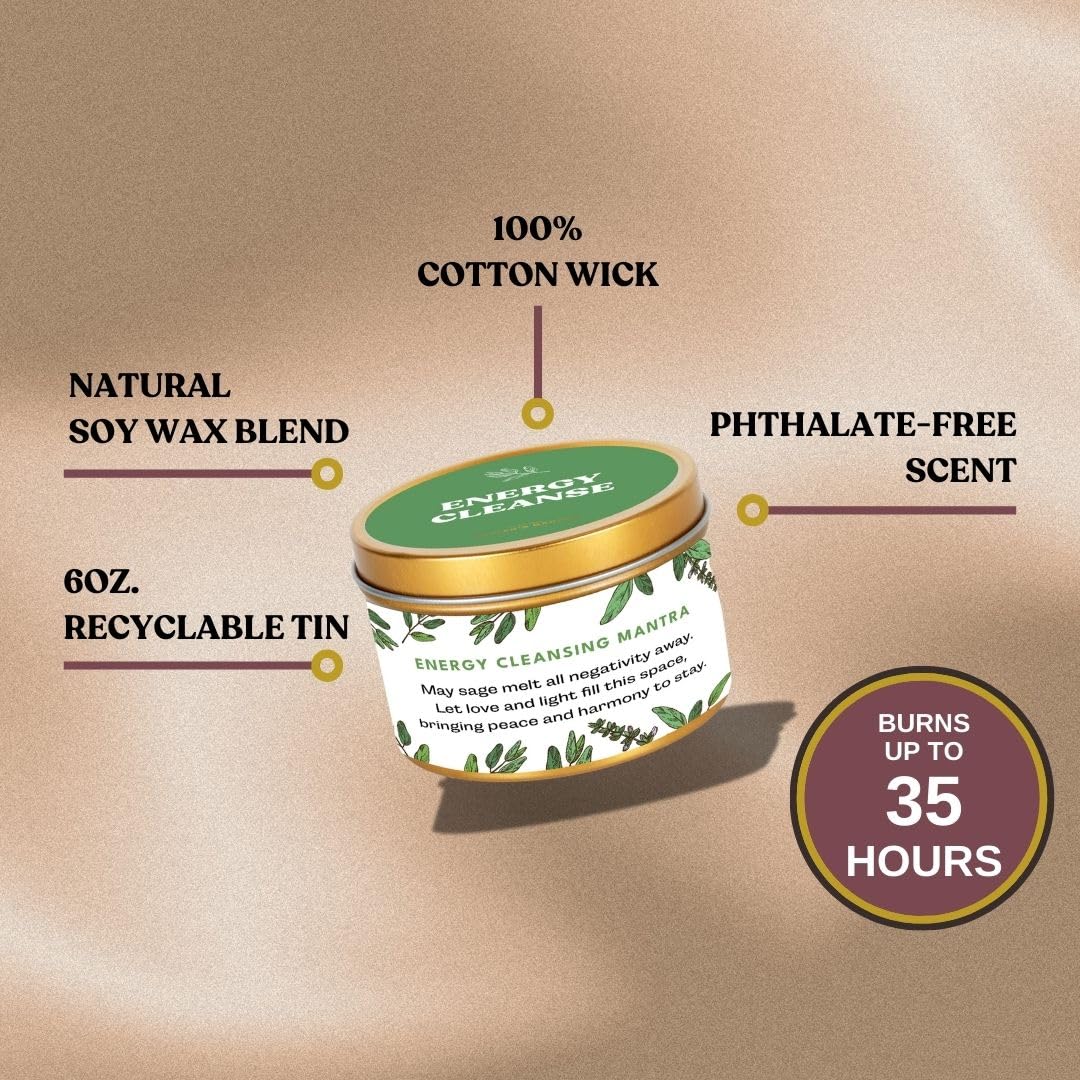 Healer's Garden Premium Sage Candle – Energy Cleansing Mantra, 6oz | Natural Soy, Paraben- & Phthalate-Free