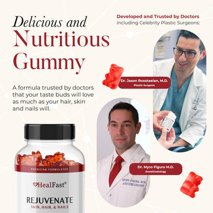 HealFast Rejuvenate Collagen Gummies – Biotin, Zinc & Vitamins (60 Count)
