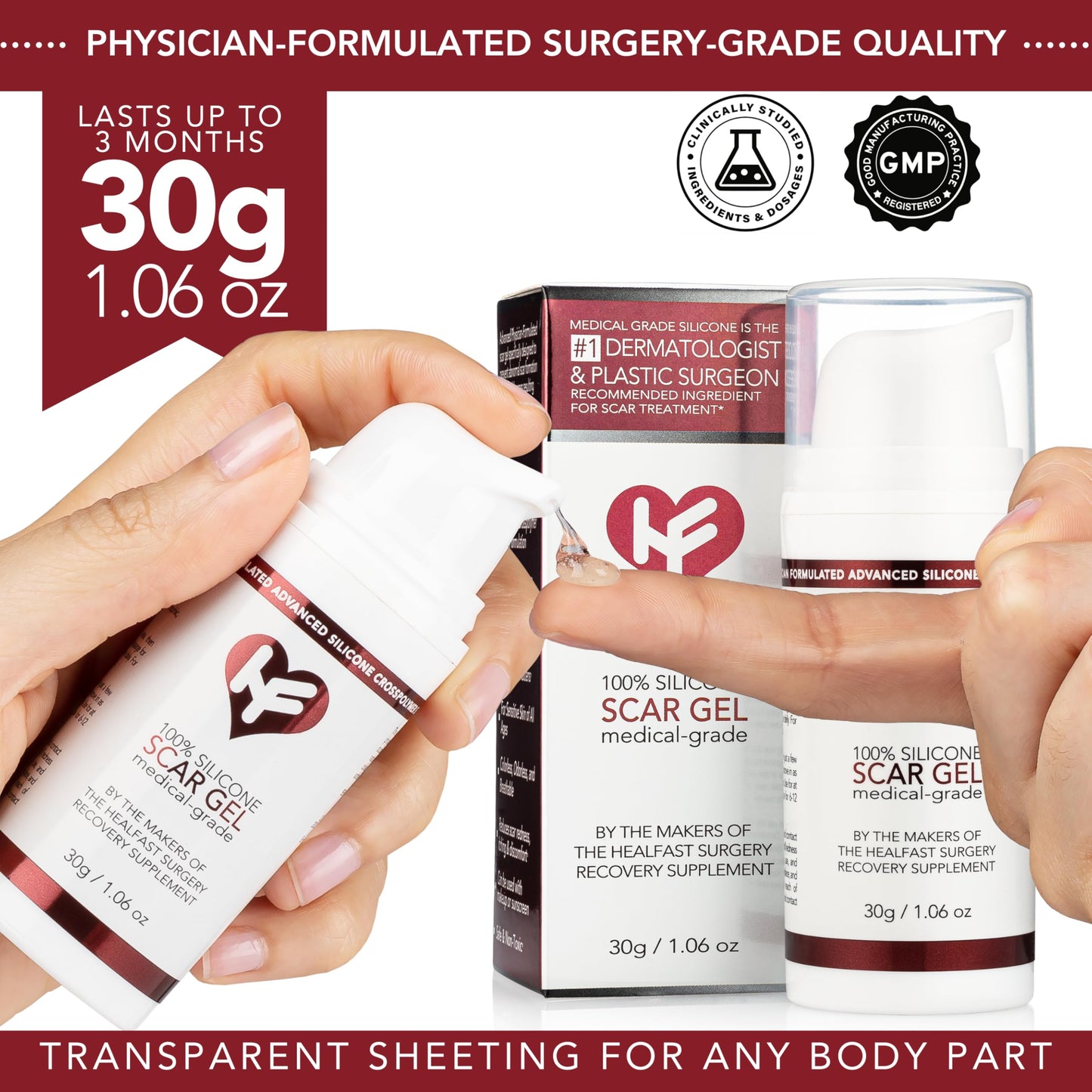 HealFast Physician-Formulated Silicone Scar Gel | Medical-Grade Crosspolymer Sheet for Face & Body