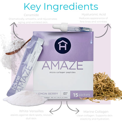 HEALHTY Home Amaze Collage Micro Collagen Peptides - Lemon Berry, 15 Servings, 1 Box | Skin, Hair & Joints
