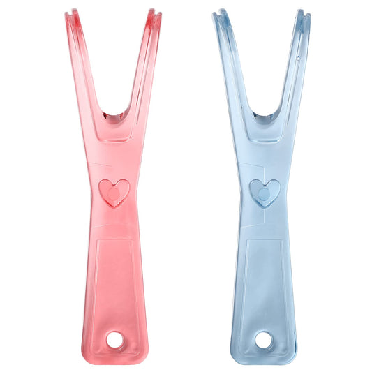 Healifty Dental Floss Holder - 2 Pack Reusable Floss Handles (Pink/Blue)