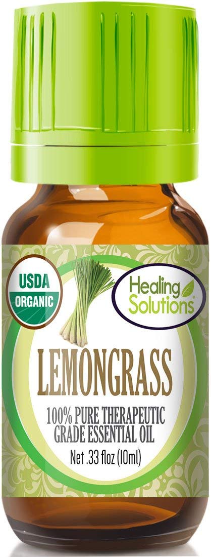 Healing Solutions Organic Lemongrass Essential Oil 0.33 oz (10ml) - Pure & Undiluted