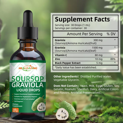 HEALOADING Soursop Bitters Drops - Organic Graviola Soursop Extract for Immune & Cell Support