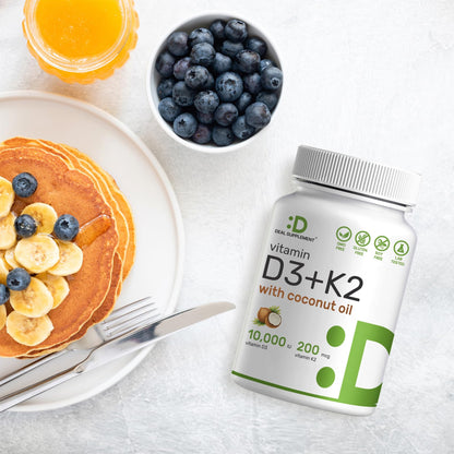 DEAL SUPPLEMENT Vitamin D3 10,000 IU + K2 MK7 200mcg Softgels – 2-in-1 Coconut Oil Carrier, 250 Count
