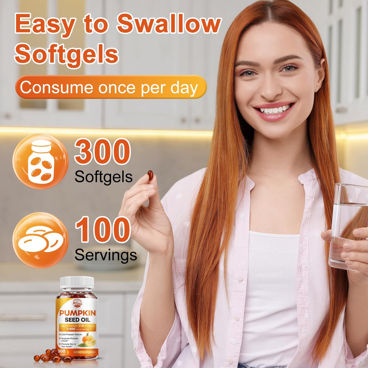 Pumpkin Seed Oil with Saw Palmetto 3500mg Softgels, 300ct, Cold-Pressed