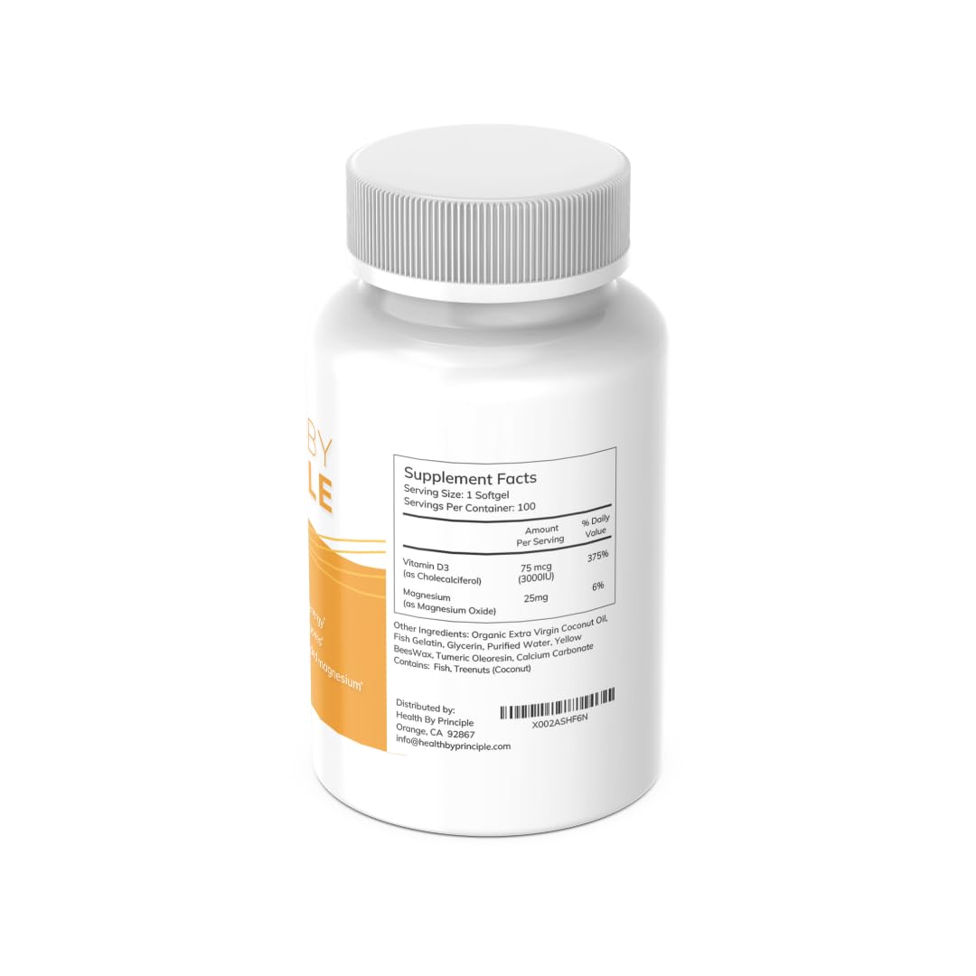 Health by Principle Vitamin D3 - Immune & Bone Support (100 Softgels) - Organic, Non-GMO, Gluten Free