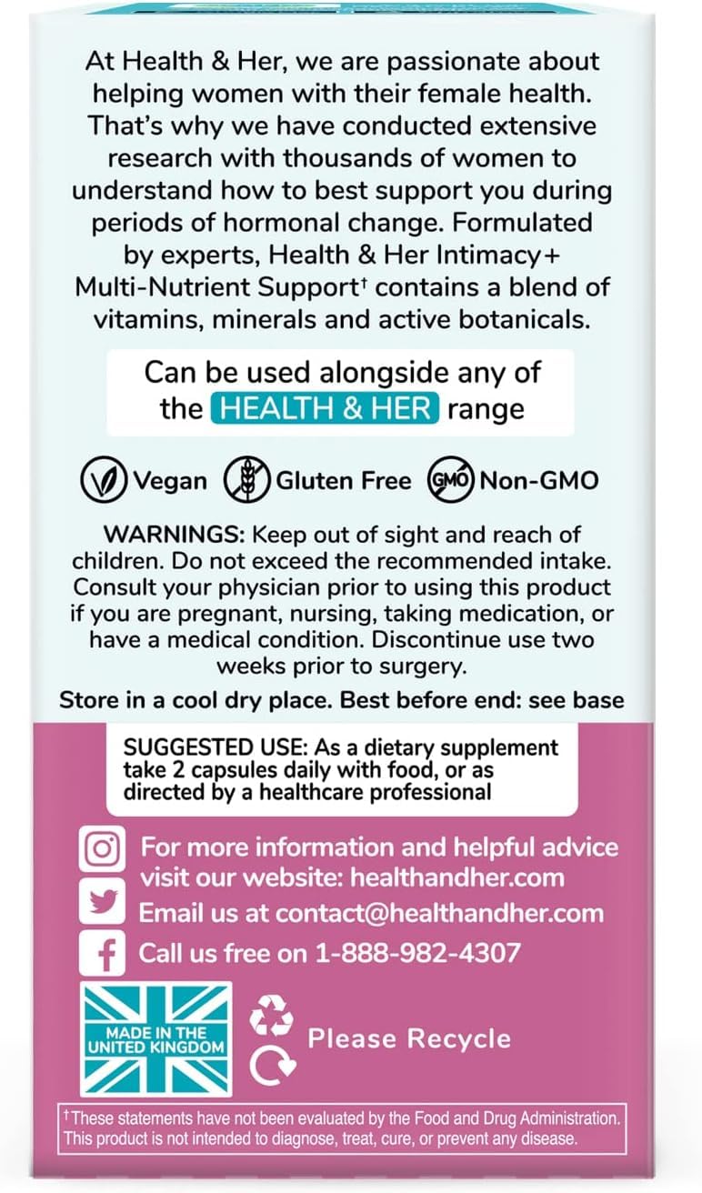 Health & Her Intimacy+ Multi-Nutrient Supplement for Women – Maca Root, Tribulus, Vegan (60 ct)