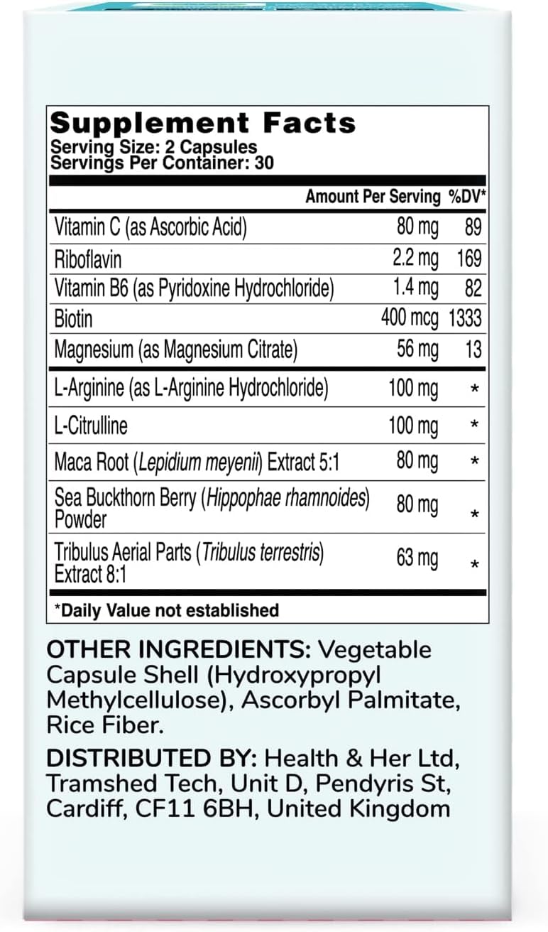 Health & Her Intimacy+ Multi-Nutrient Supplement for Women – Maca Root, Tribulus, Vegan (60 ct)