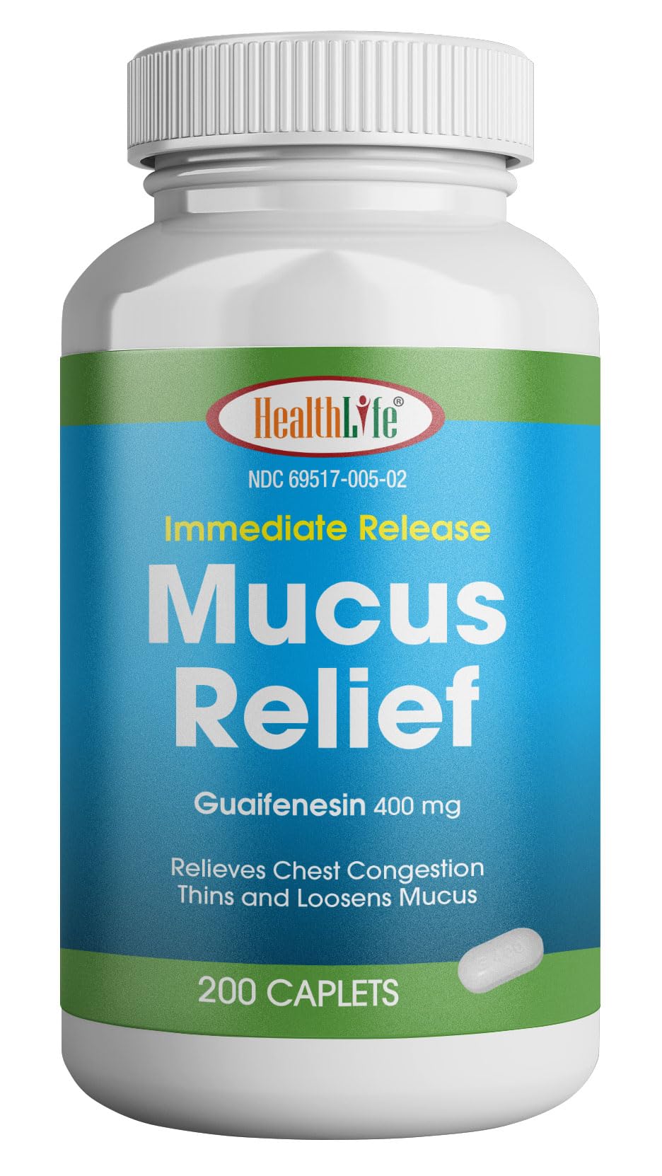 HEALTH LFE Mucus Relief Guaifenesin Caplets 400 mg – Fast Acting Expectorant, 200 Count