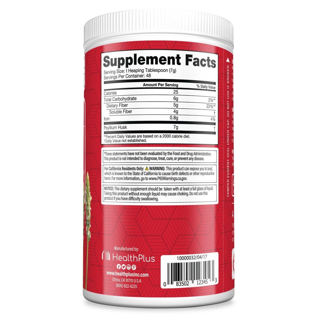 Health Plus Colon Cleanse - Natural Psyllium Fiber Powder | Gluten Free, 12 oz