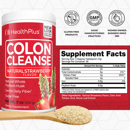 Health Plus Colon Cleanse - Psyllium Husk, Strawberry, 9 oz, 36 Servings