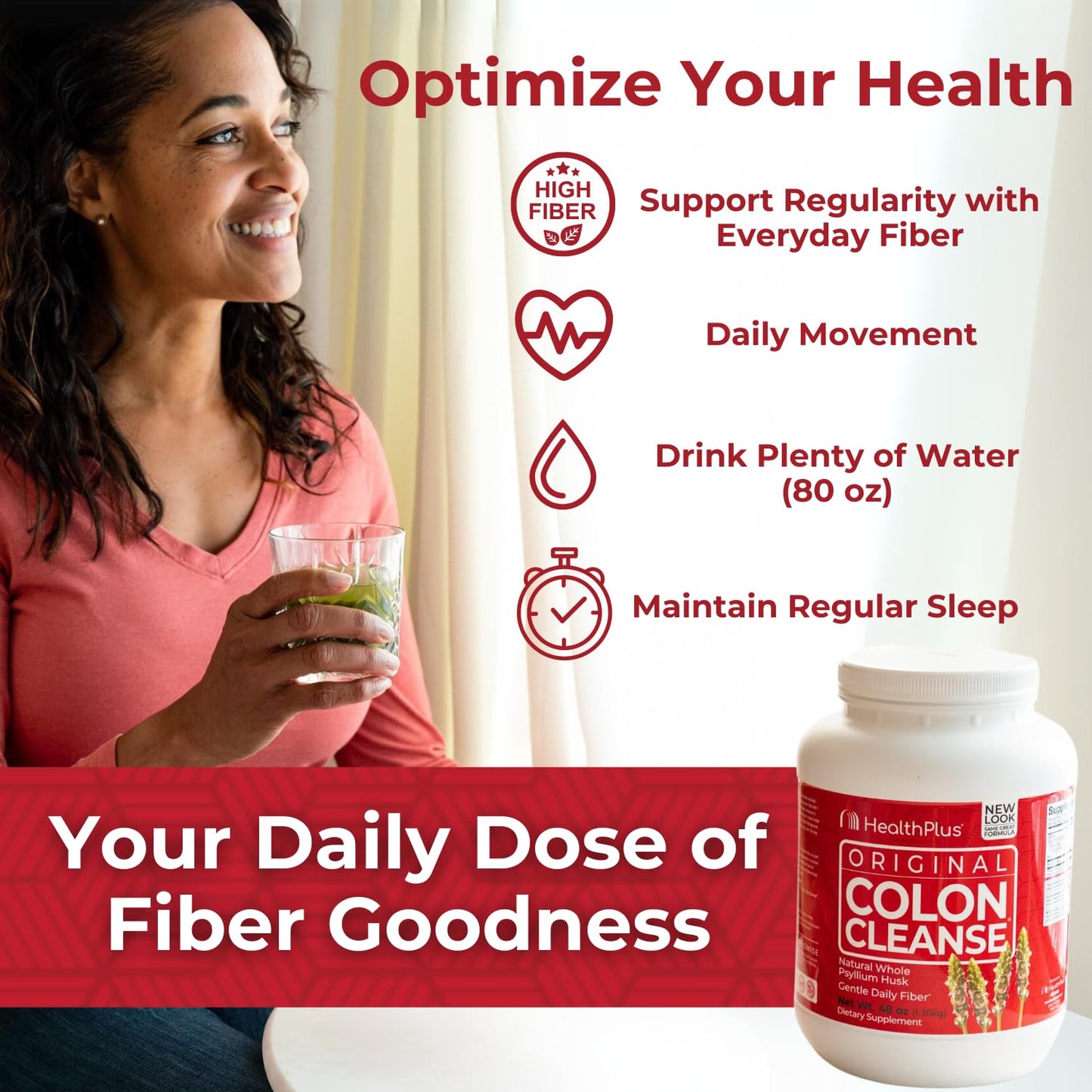 Health Plus Colon Cleanse Digestive Support - All-Natural Daily Fiber for Regularity & Bloating Reduction | Heart Health | 48 oz, 194 Servings