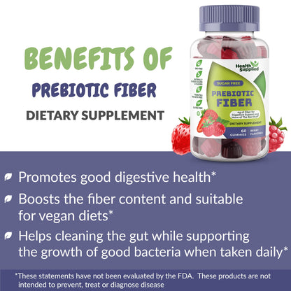 Health Supplied Mixed Berry Prebiotic Fiber Gummies – Digestive Support, Constipation Relief, Easy to Swallow