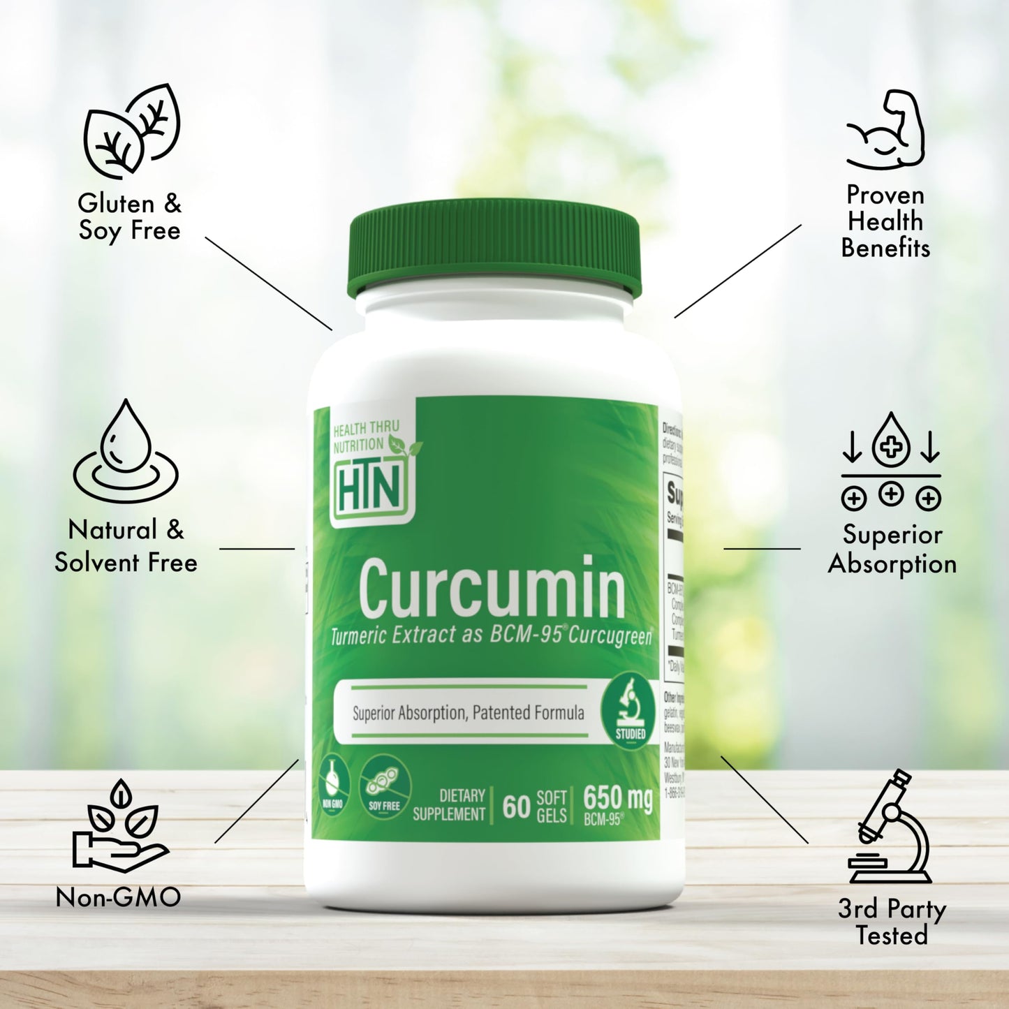 Health Thru Nutrition Curcumin 650mg BCM-95 Curcugreen | High Absorption Turmeric