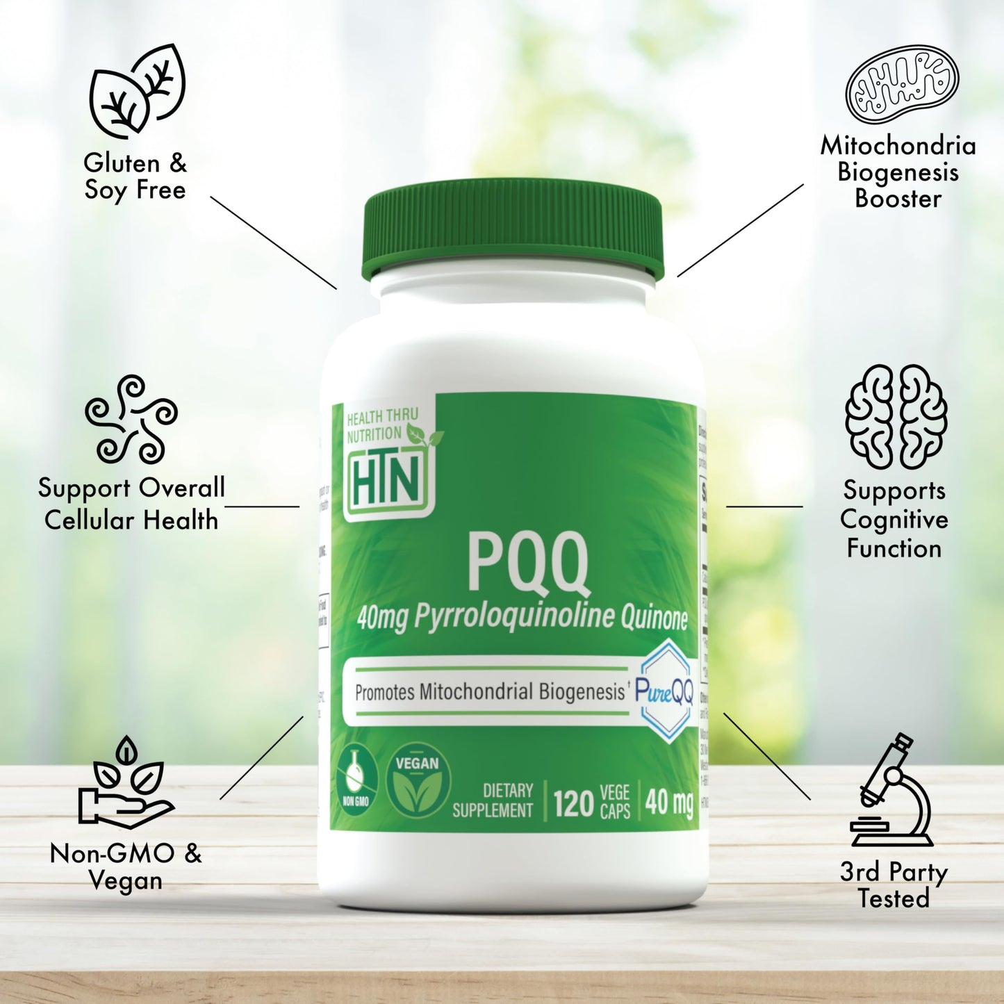Health Thru Nutrition PureQQ PQQ 40mg – 120 Servings | Vegan, Non-GMO