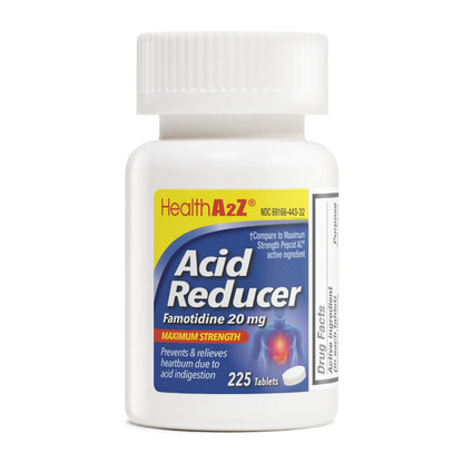 HealthA2Z Acid Reducer | Famotidine 20mg – Maximum Strength, Heartburn Relief (225 Tablets)