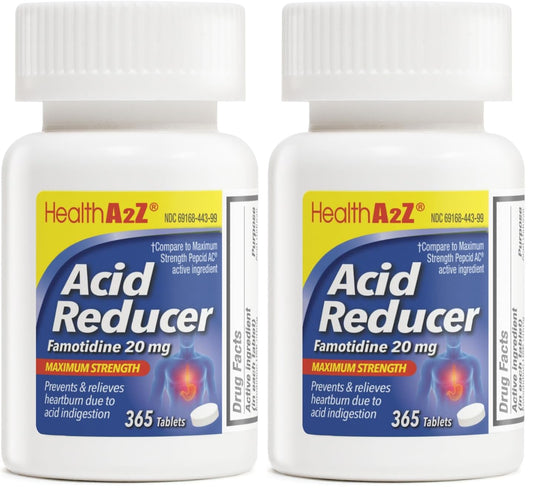 HealthA2Z Acid Reducer 20mg Famotidine – Maximum Strength Heartburn Relief (365 Tablets x 2)