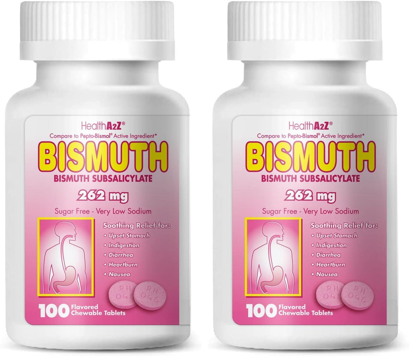 HealthA2Z Bismuth Subsalicylate 262mg – Multi-Symptom Digestive Relief, Pack of 2 (100 Count)