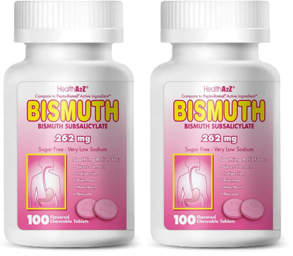 HealthA2Z Bismuth Subsalicylate 262mg – Multi-Symptom Digestive Relief, Pack of 2 (100 Count)