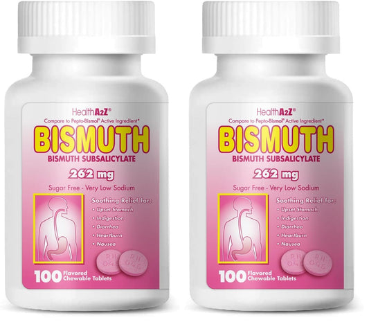 HealthA2Z Bismuth Subsalicylate 262mg – Multi-Symptom Digestive Relief, Pack of 2 (100 Count)