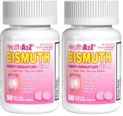 HealthA2Z Bismuth Subsalicylate 262mg | Multi-Symptom Digestive Support | 50 Count (Pack of 2)