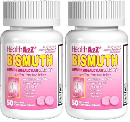 HealthA2Z Bismuth Subsalicylate 262mg | Multi-Symptom Digestive Support | 50 Count (Pack of 2)