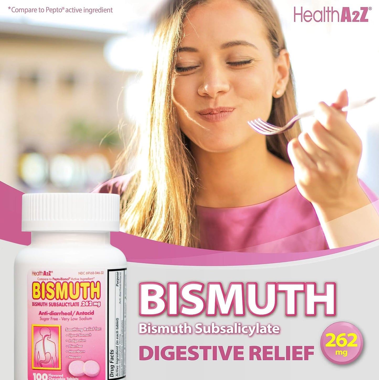 HealthA2Z Bismuth Subsalicylate 262mg – Multi-Symptom Digestive Relief, Pack of 2 (100 Count)
