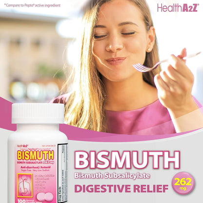 HealthA2Z Bismuth Subsalicylate 262mg – Multi-Symptom Digestive Relief, Pack of 2 (100 Count)