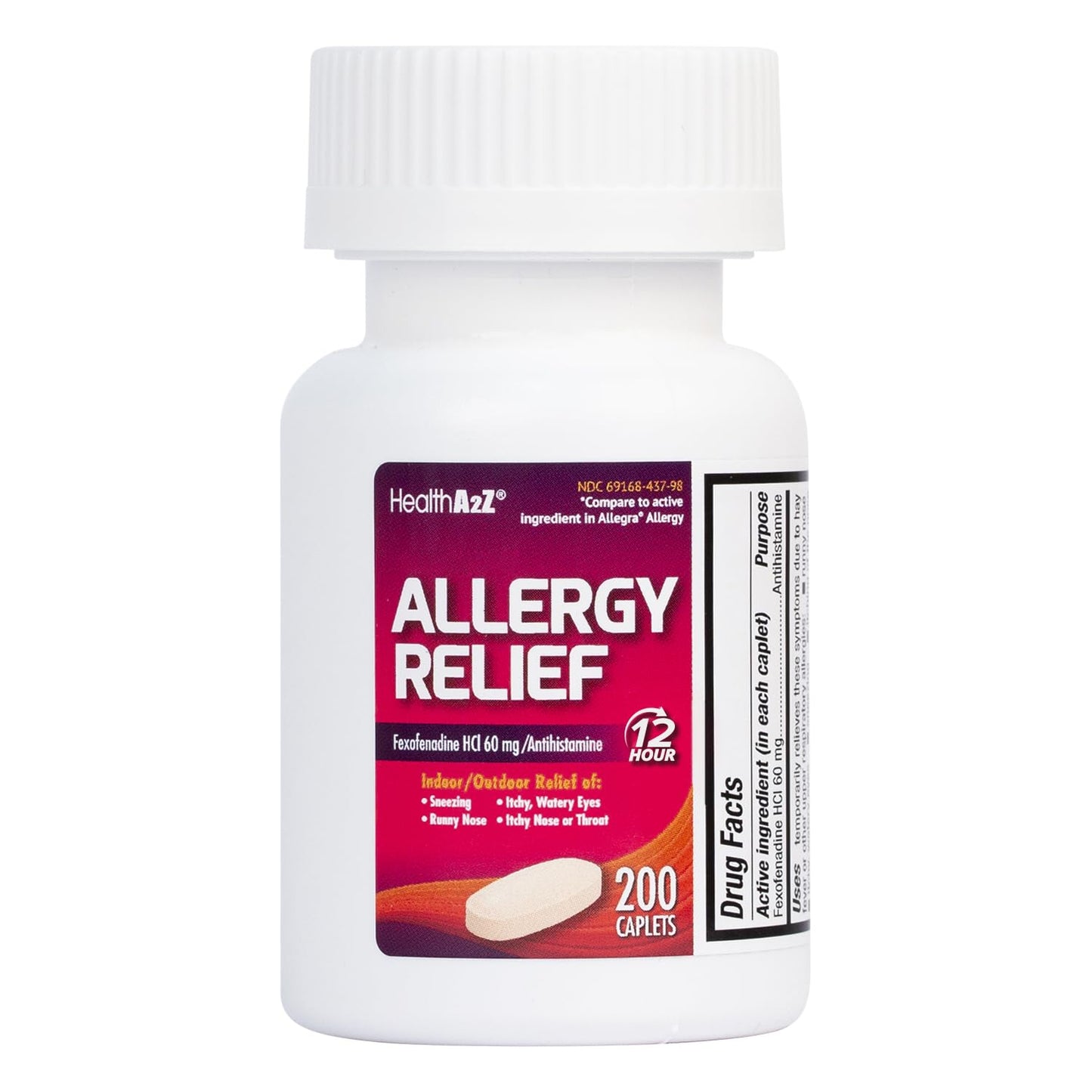 HealthA2Z® Fexofenadine Hydrochloride 60mg | 12-Hour Allergy Relief | 200 Count (Pack of 1)