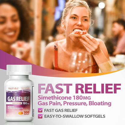 HealthA2Z Gas Relief Simethicone 180mg – 300 Count | Fast Gas Relief & Digestive Comfort