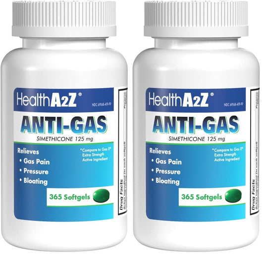 HealthA2Z Gas Relief Simethicone 125mg | Fast Gas Relief, Anti Flatulence | 365 Count (Pack of 2)