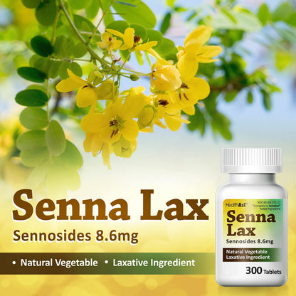 HealthA2Z Senna Laxative – 300 Count, Natural Vegetable Laxative with Sennosides 8.6 mg | Overnight Relief